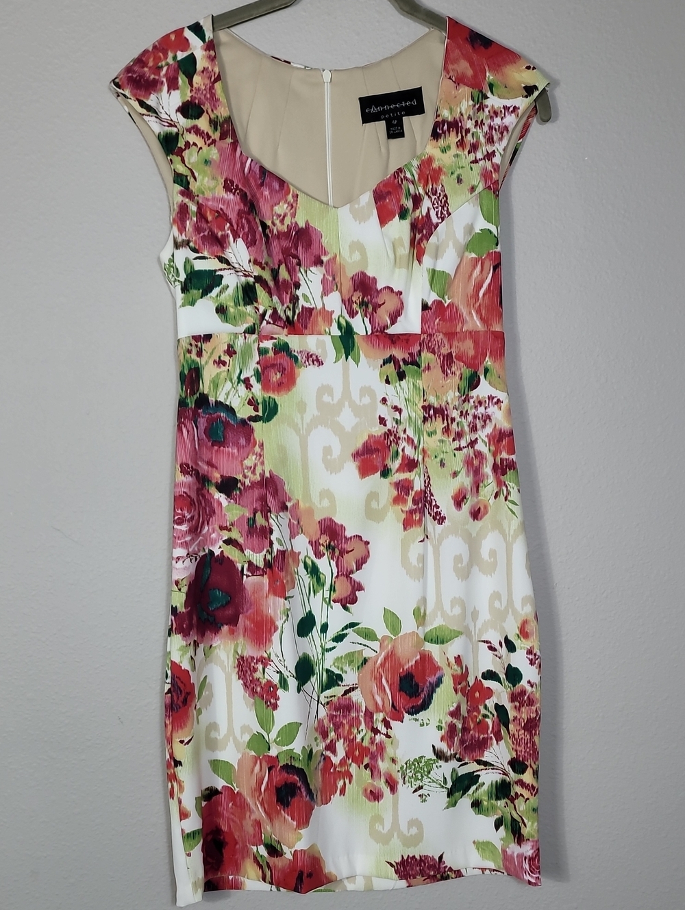 Connected Apparel Floral Sheath Dress Size 4 Petite Sweetheart Neckline Wedding